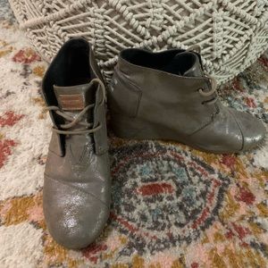 Tom’s Grey Metallic Wedge Booties